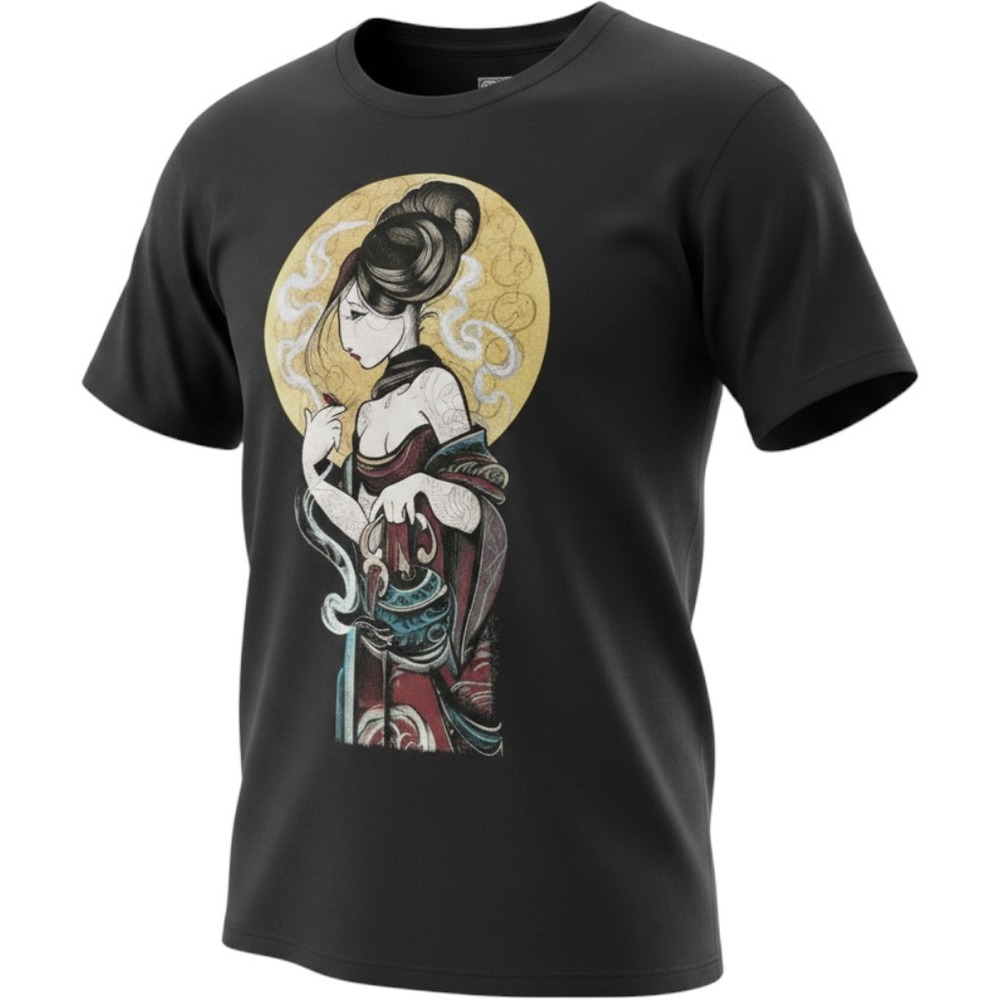 Curbside Geisha Graphic T Shirt Mens XL Black Tattoo Japanese Art Cotton Tee - Picture 2 of 5